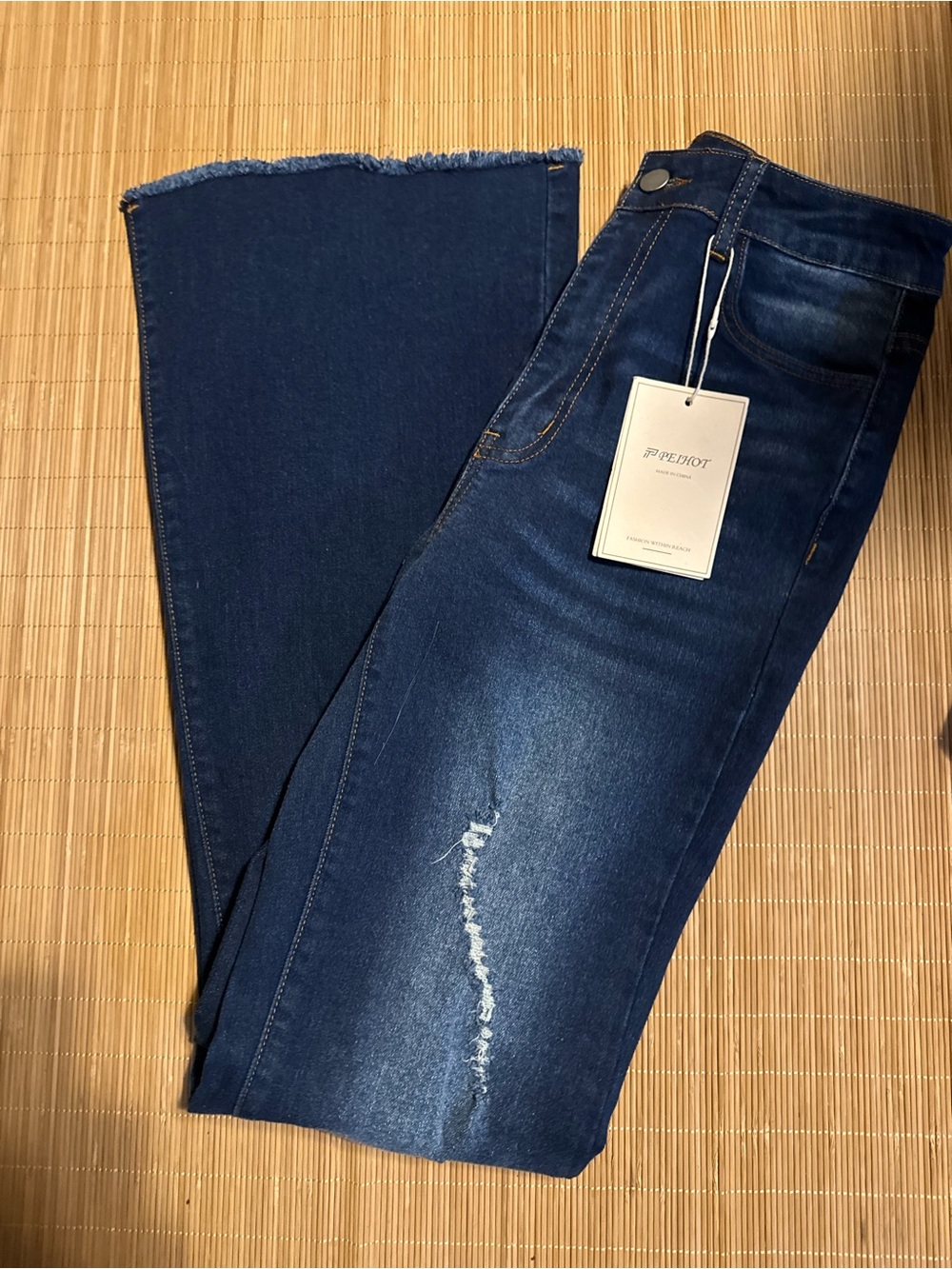 Women’s Dark Blue Distressed Flare Jeans by